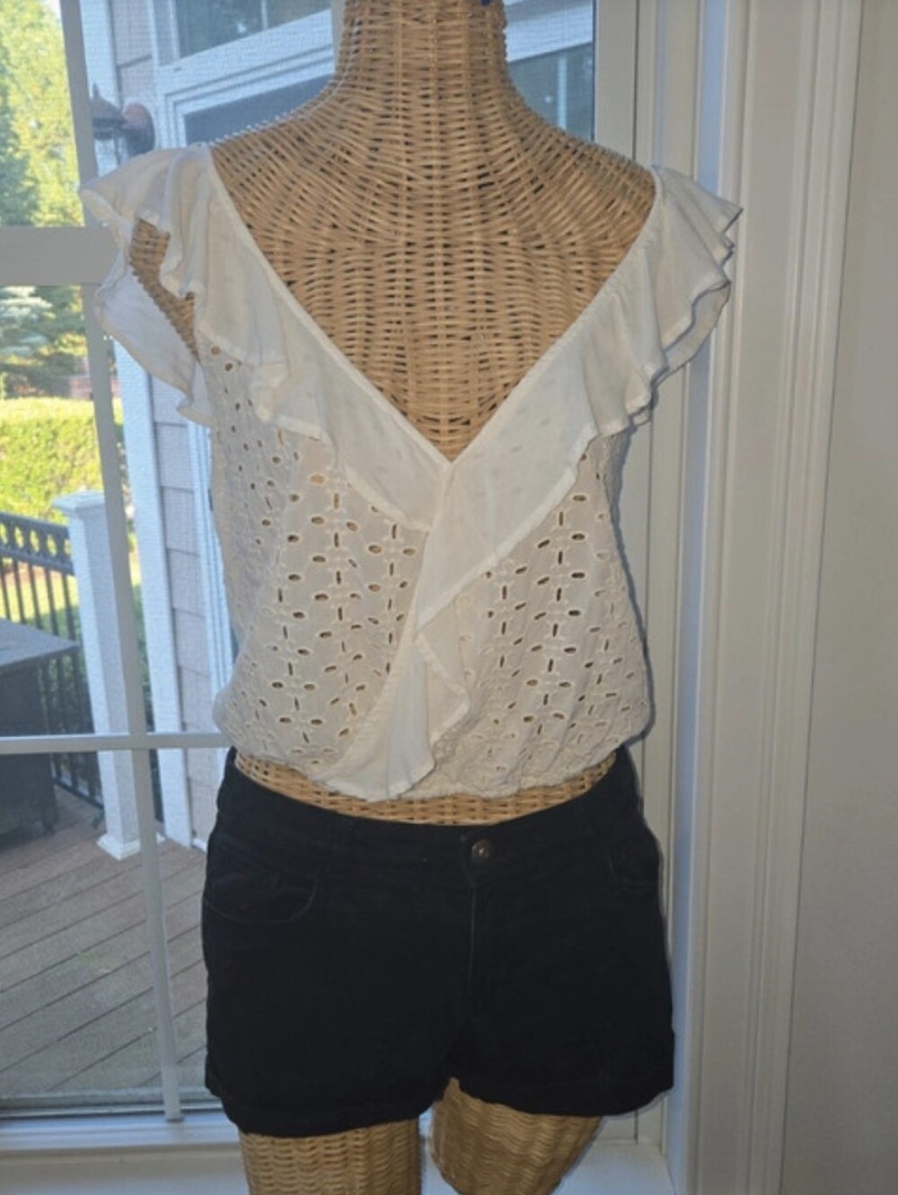 Free People White Eyelet Ruffle Crop Top
